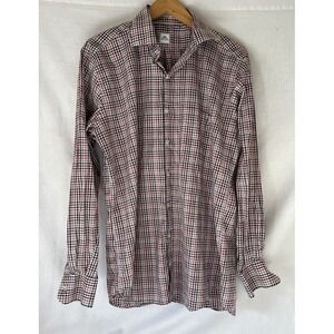 PETER MILLAR 100% Cotton Button Up Mens Plaid Long Sleeve Shirt Size Large